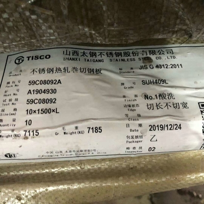 SUH409L UNS S40910 Горяче прокатаная нержавеющая сталь 1D Окончена 3,5 мм 409L