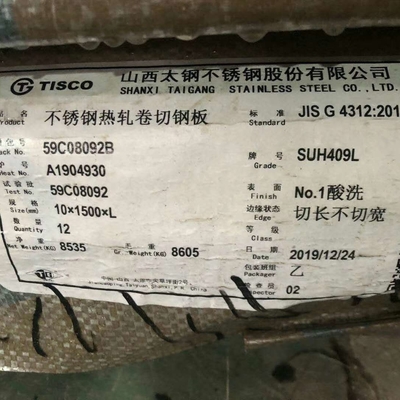SUH409L UNS S40910 Горяче прокатаная нержавеющая сталь 1D Окончена 3,5 мм 409L