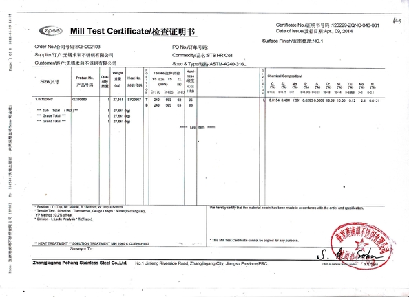 Китай JIANGSU MITTEL STEEL INDUSTRIAL LIMITED Сертификаты